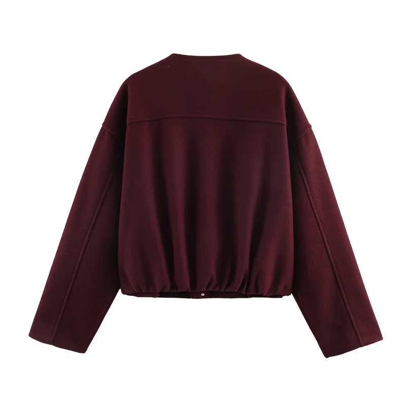 Damen Kurze Boxy-Wollmix-Jacke mit Rundhalsausschnitt und Zierknopfleiste Drune
