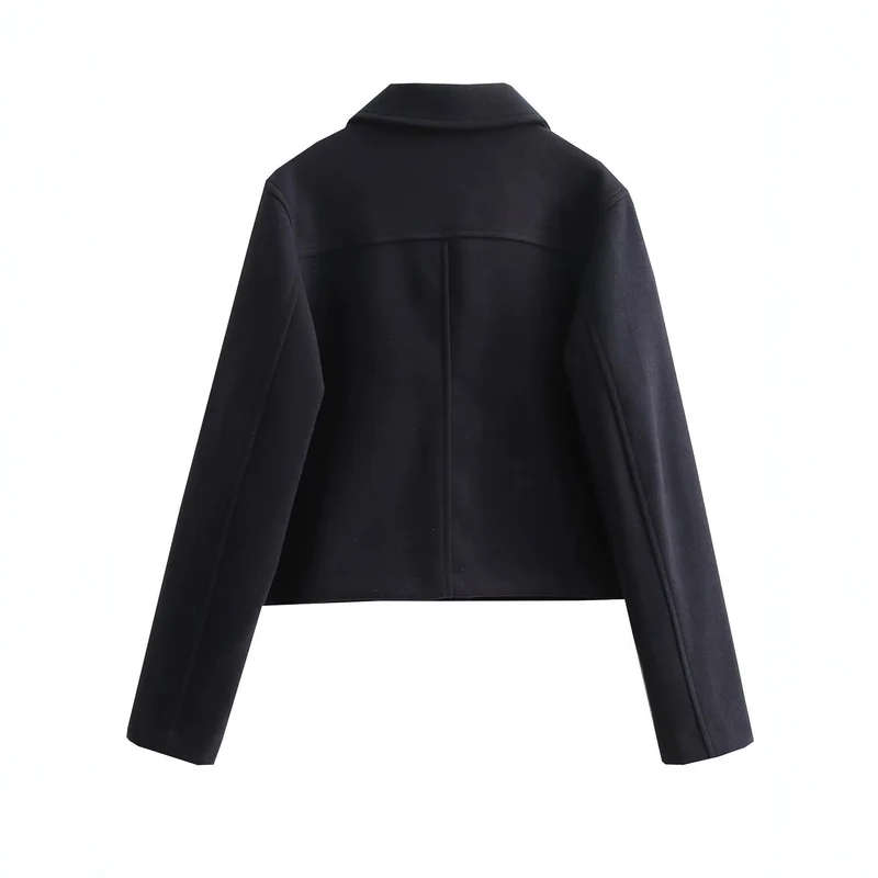 Damen Kurze Boxy-Wollmix-Jacke mit aufgesetzten Pattentaschen und goldfarbenen Zierknöpfen Drune