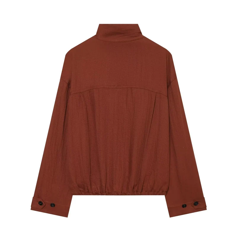 Damen Kurze Boxy-Utility-Jacke mit Stehkragen, Pattentaschen und elastischem Saum Drune