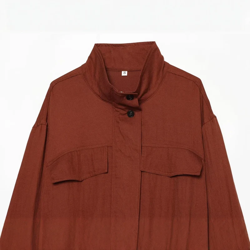 Damen Kurze Boxy-Utility-Jacke mit Stehkragen, Pattentaschen und elastischem Saum Drune