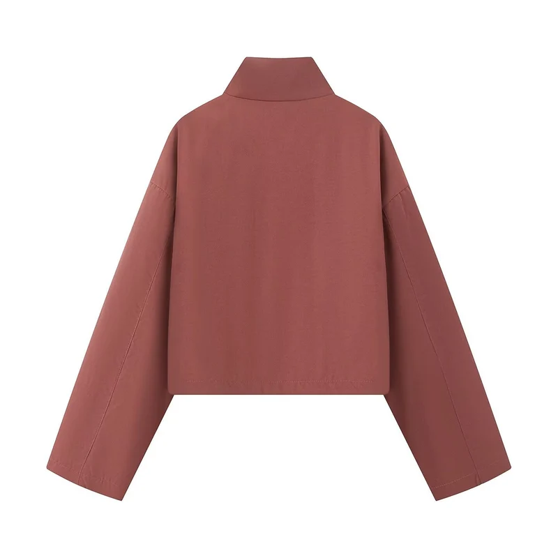 Damen Kurze Boxy-Utility-Jacke mit hohem Funnelkragen, großen Pattentaschen und Kordelzug Drune