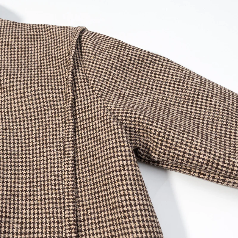 Damen Kurze Boxy-Übergangsjacke im Hahnentritt mit Stehkragen und Gummibund Drune