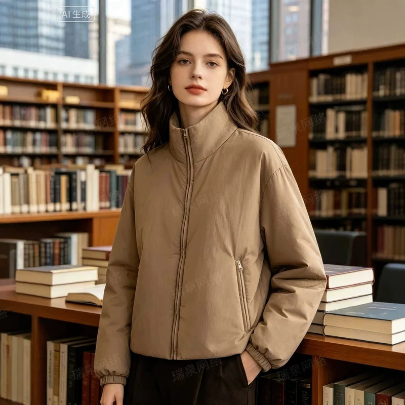 Damen Kurze Boxy‑Steppjacke mit hohem Stehkragen, Reißverschlusstaschen und elastischen Bündchen Drune
