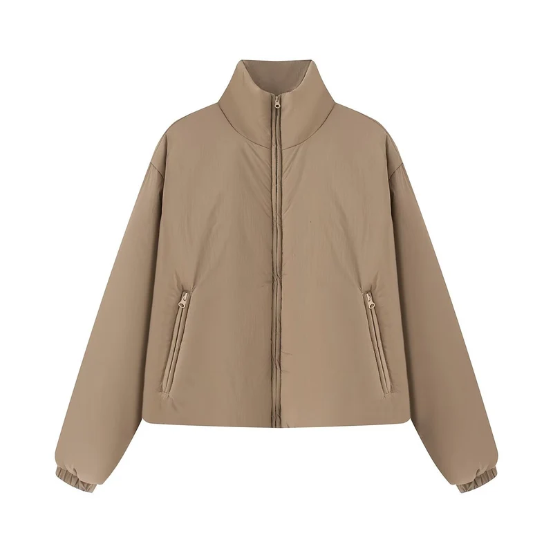 Damen Kurze Boxy‑Steppjacke mit hohem Stehkragen, Reißverschlusstaschen und elastischen Bündchen Drune