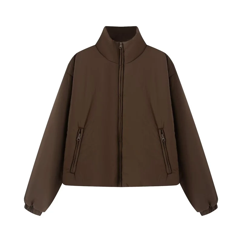 Damen Kurze Boxy‑Steppjacke mit hohem Stehkragen, Reißverschlusstaschen und elastischen Bündchen Drune
