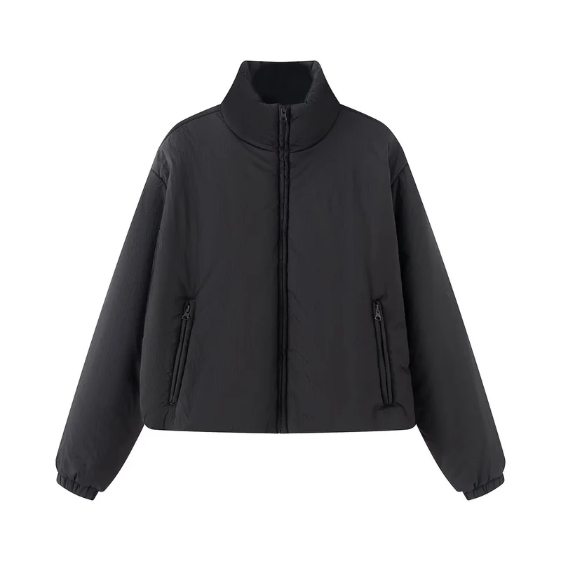 Damen Kurze Boxy‑Steppjacke mit hohem Stehkragen, Reißverschlusstaschen und elastischen Bündchen Drune