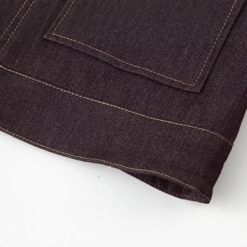Damen Kurze Boxy-Jeansjacke mit durchgehendem Reißverschluss und aufgesetzten Klappentaschen Drune