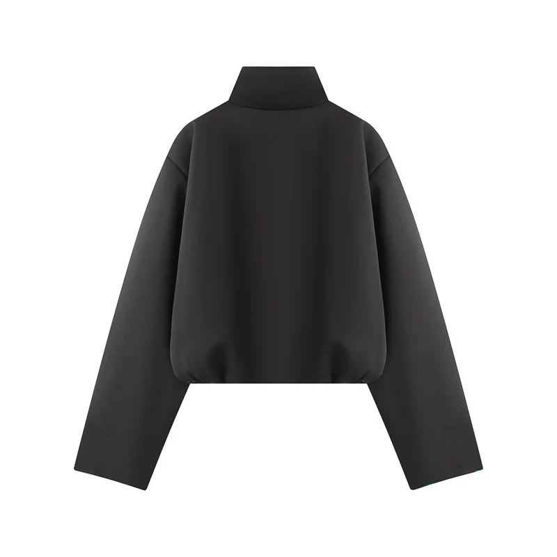 Damen Kurze Boxy-Jacke mit hohem Stehkragen, durchgehendem Reißverschluss und Oversize-Ärmeln Drune