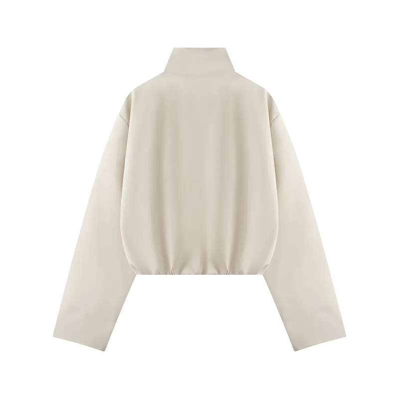 Damen Kurze Boxy-Jacke mit hohem Stehkragen, durchgehendem Reißverschluss und Oversize-Ärmeln Drune