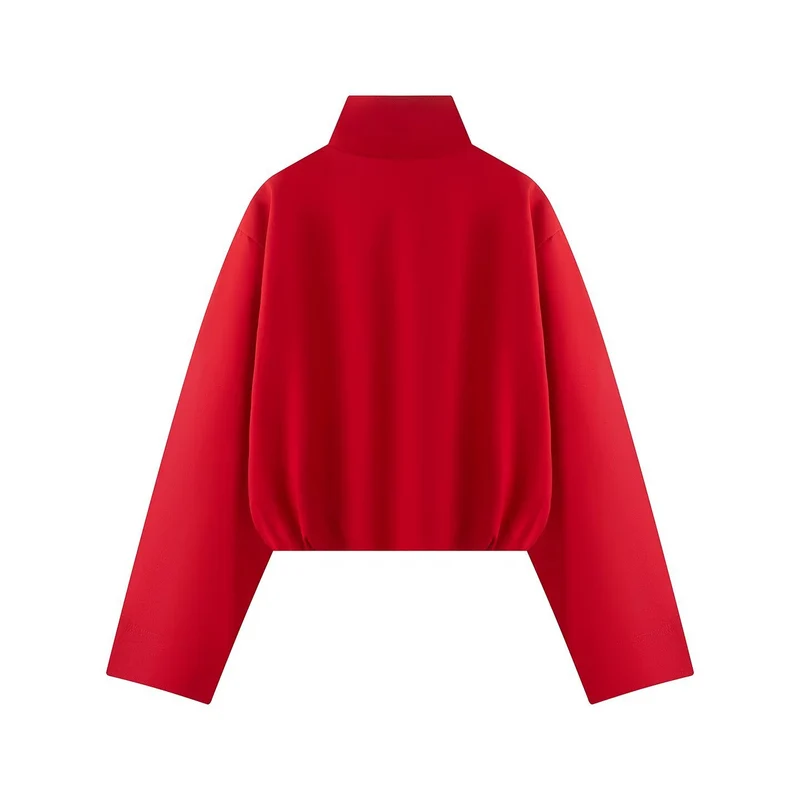 Damen Kurze Boxy-Jacke mit hohem Stehkragen, durchgehendem Reißverschluss und Oversize-Ärmeln Drune