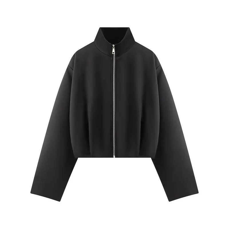 Damen Kurze Boxy-Jacke mit hohem Stehkragen, durchgehendem Reißverschluss und Oversize-Ärmeln Drune