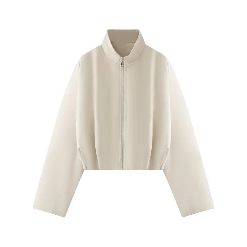 Damen Kurze Boxy-Jacke mit hohem Stehkragen, durchgehendem Reißverschluss und Oversize-Ärmeln Drune