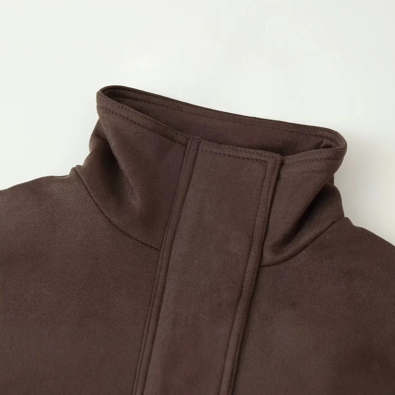Damen Kurze Boxy‑Jacke mit Funnelkragen und verdeckter Front Drune