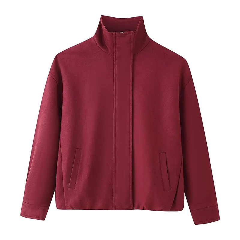 Damen Kurze Boxy‑Jacke mit Funnelkragen und verdeckter Front Drune