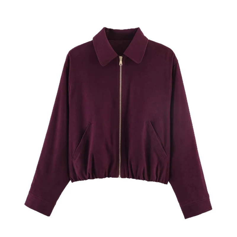 Damen Kurze Boxy‑Jacke aus Velourslederimitat mit Reißverschluss und Gummisaum Drune