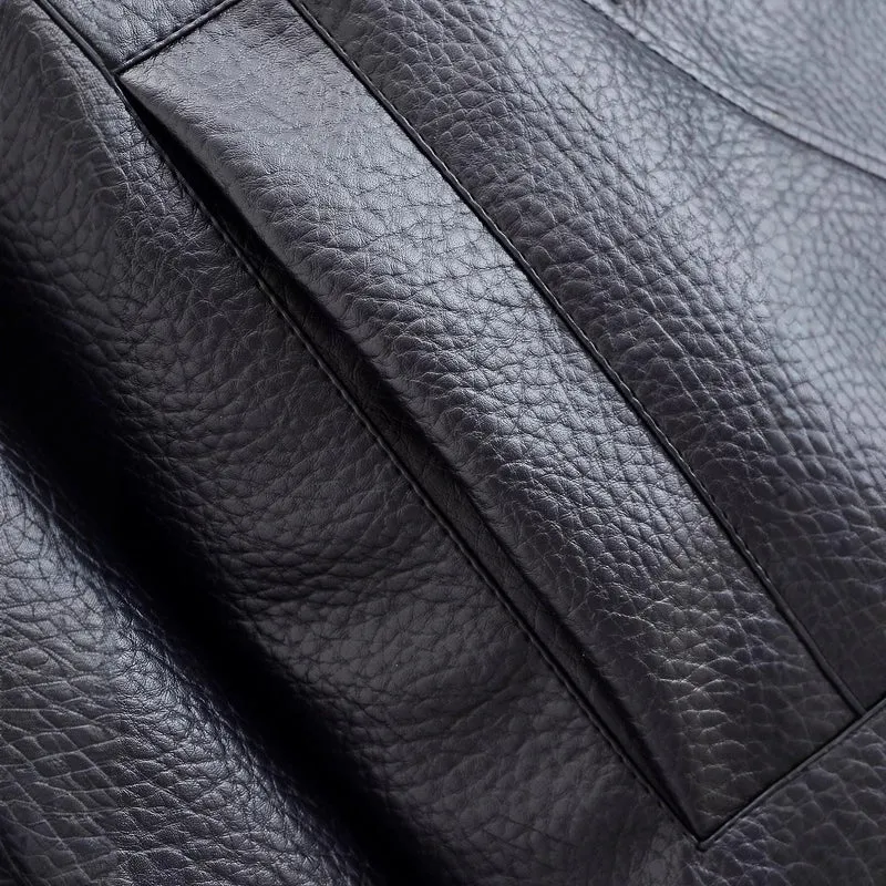 Damen Kurze Boxy-Jacke aus Lederoptik mit hohem Stehkragen und elastischem Saum Drune