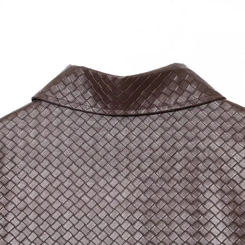 Damen Kurze Boxy‑Jacke aus geflochten wirkendem Kunstleder mit Hemdkragen und Frontreißverschluss Drune