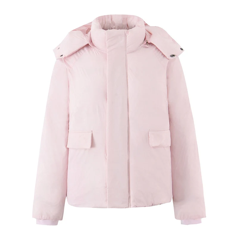 Damen Kurze boxy Funktionsjacke mit Kapuze, wattierter Isolierung und diagonalen Reißverschlusstaschen Drune