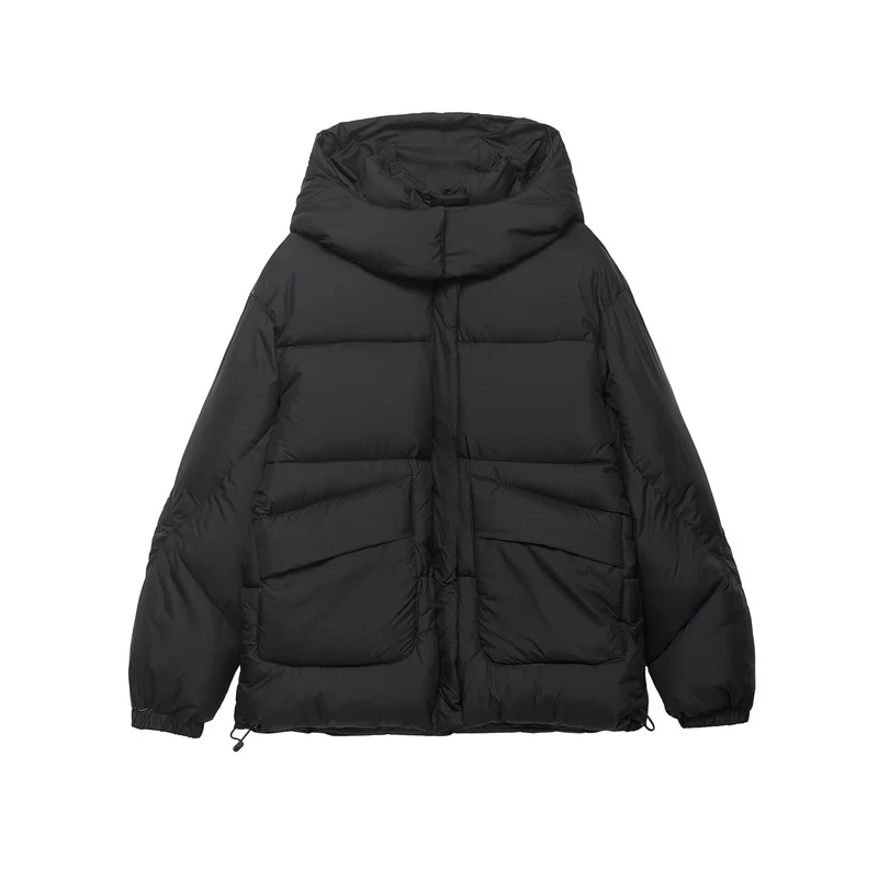 Damen Kurze boxy Funktionsjacke mit Kapuze, wattierter Isolierung und diagonalen Reißverschlusstaschen Drune