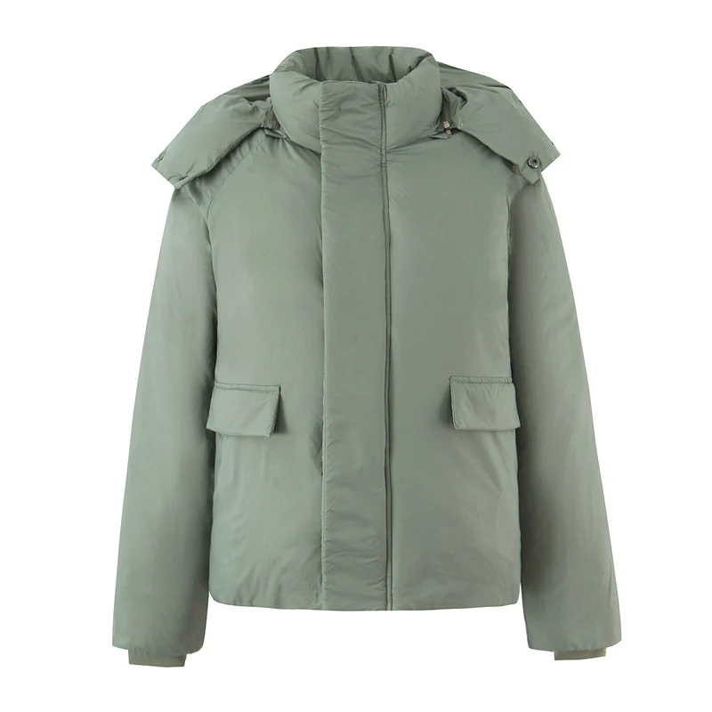 Damen Kurze boxy Funktionsjacke mit Kapuze, wattierter Isolierung und diagonalen Reißverschlusstaschen Drune