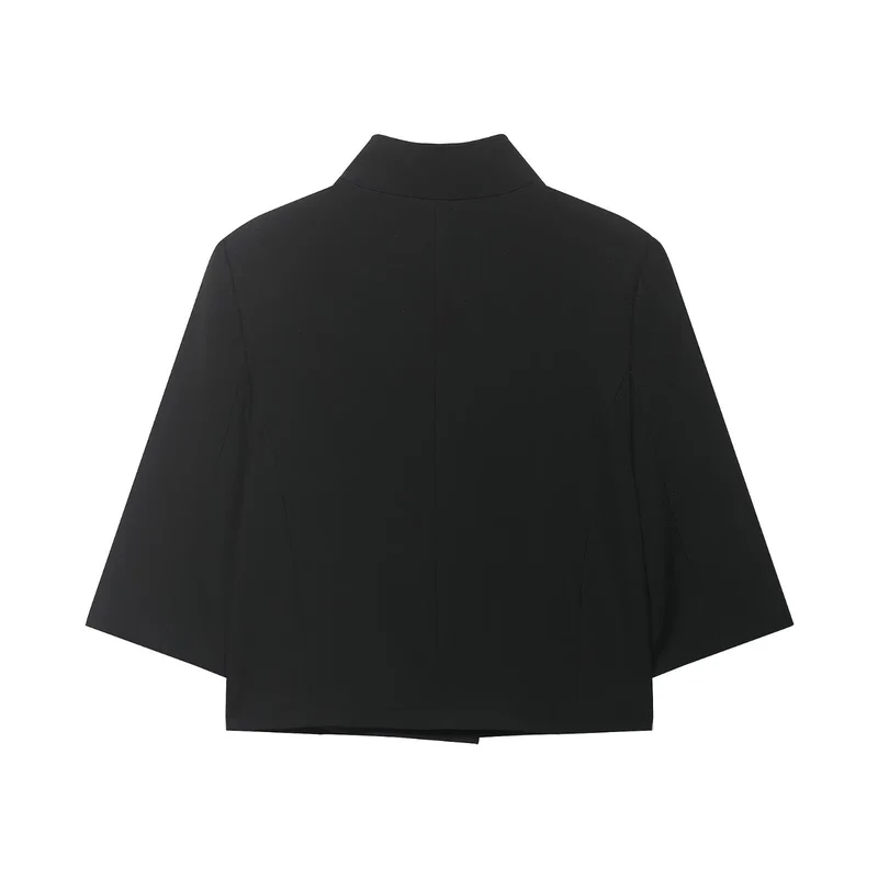 Damen Kurze Boxy-Capejacke mit Stehkragen, verdeckter Knopfleiste und Pattentasche Drune