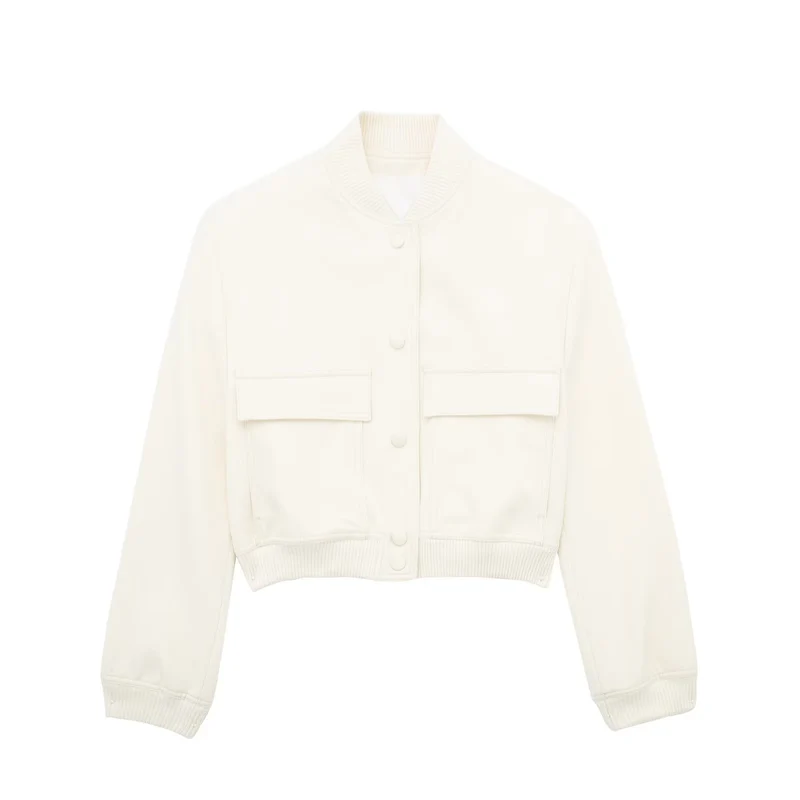 Damen Kurze Boxy‑Blousonjacke mit verdeckten Druckknöpfen, Pattentaschen und geripptem Saum Drune
