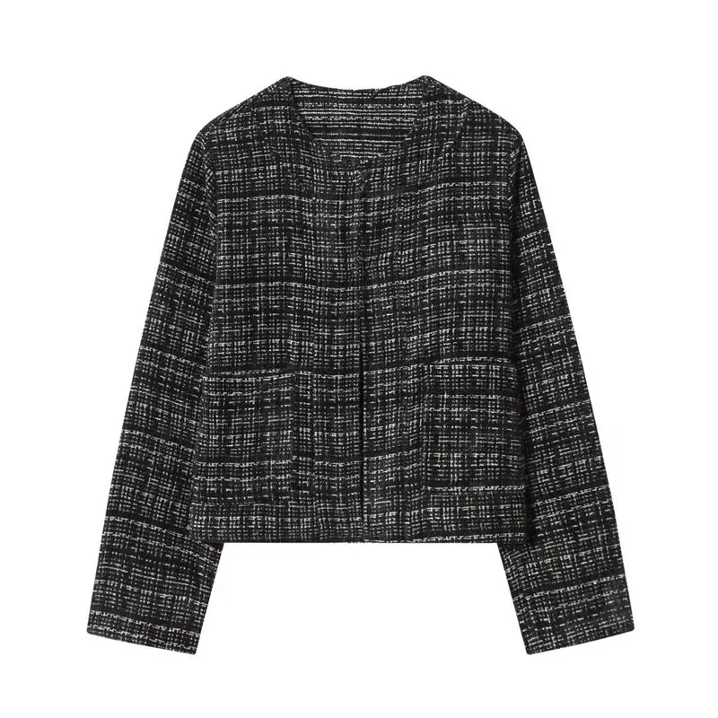 Damen Kurze Bouclé‑Jacke im Boxy‑Cropped‑Schnitt mit Rundhalsausschnitt Drune