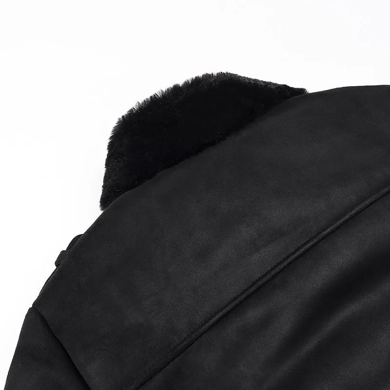 Damen Kurze Bikerjacke im Aviator-Look mit Kunstfellkragen und asymmetrischem Reißverschluss Drune