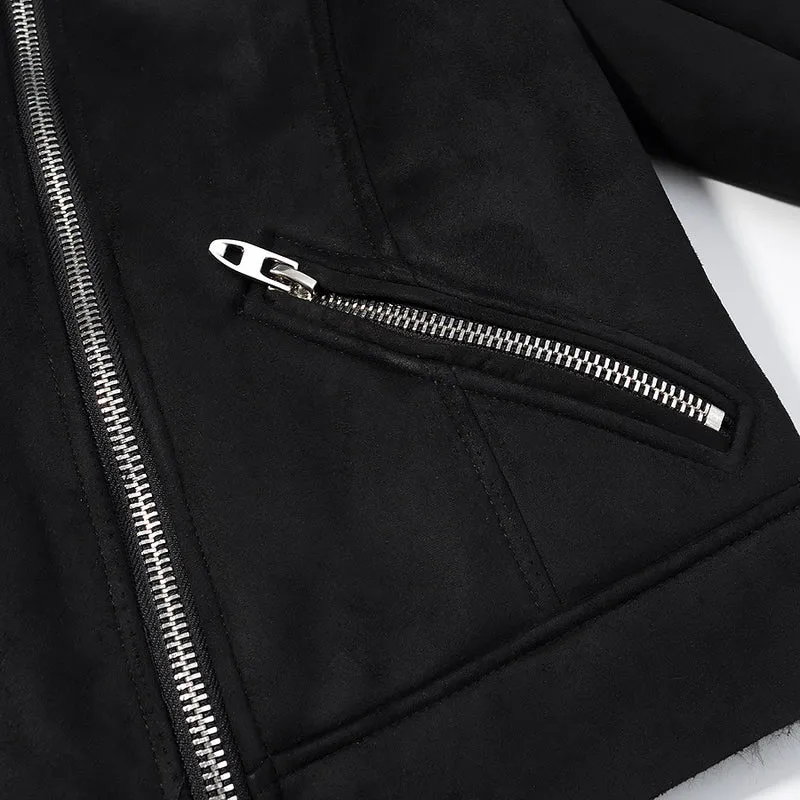 Damen Kurze Bikerjacke im Aviator-Look mit Kunstfellkragen und asymmetrischem Reißverschluss Drune
