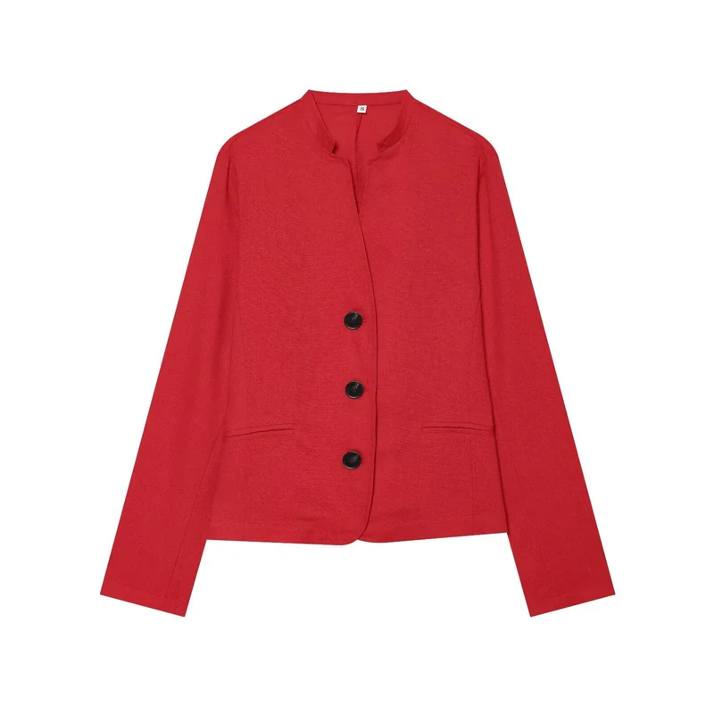 Damen Kurzblazer mit Stehkragen und Knopfleiste Drune
