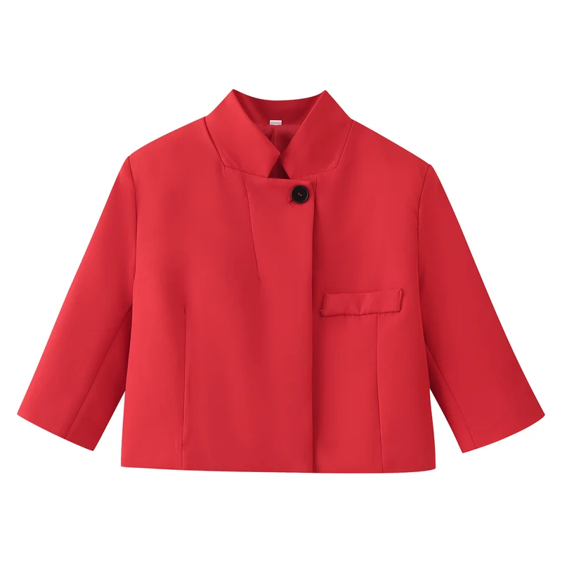 Damen Kurzblazer mit Stehkragen, kastiger Cropped‑Silhouette und Ein‑Knopf‑Verschluss Drune