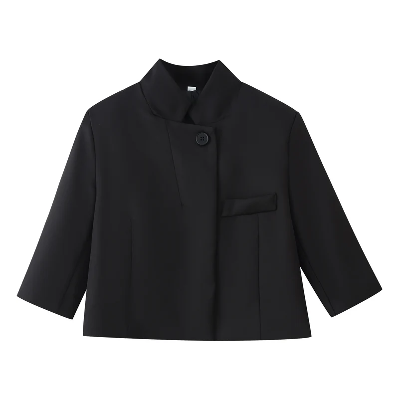 Damen Kurzblazer mit Stehkragen, kastiger Cropped‑Silhouette und Ein‑Knopf‑Verschluss Drune