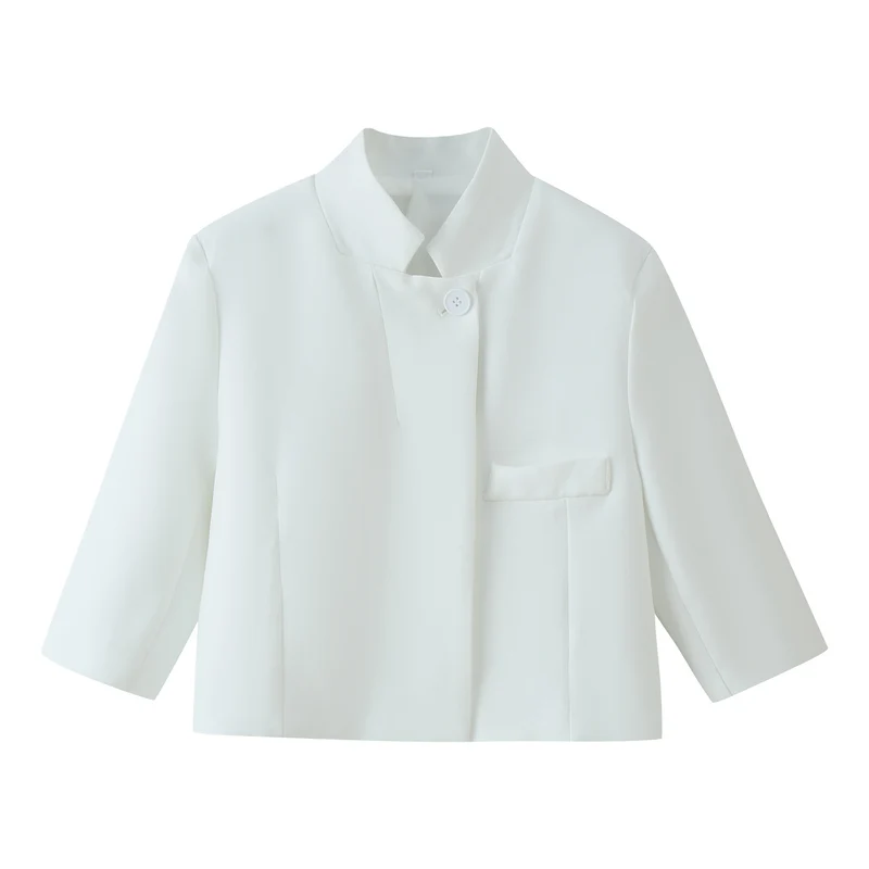 Damen Kurzblazer mit Stehkragen, kastiger Cropped‑Silhouette und Ein‑Knopf‑Verschluss Drune