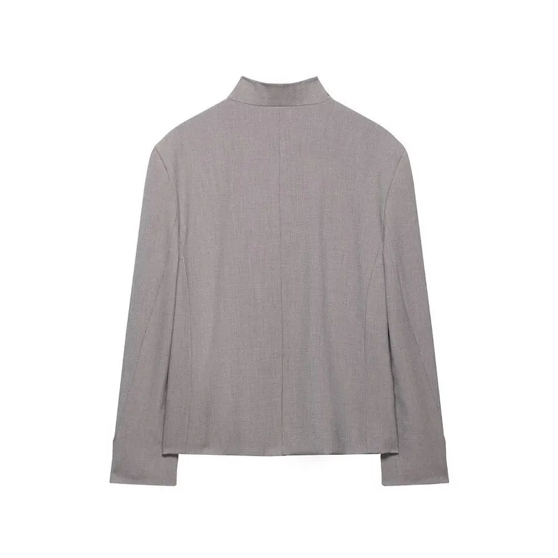 Damen Kurzblazer mit asymmetrischer Knopfleiste und Stehkragen Drune