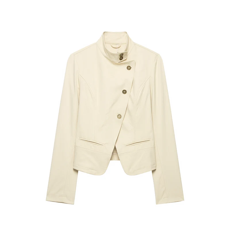 Damen Kurzblazer mit asymmetrischer Knopfleiste und hohem Stehkragen Drune