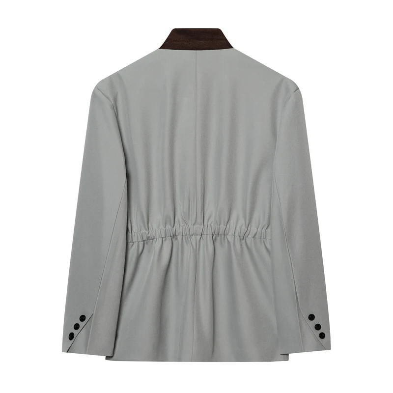 Damen Kurzblazer im minimalistischen Clean‑Look mit Stehkragen und verdeckter Knopfleiste Drune