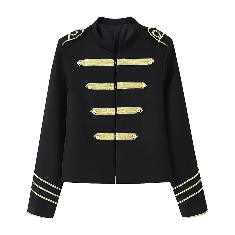 Damen Kurzblazer im Militärstil mit goldener Galonapplikation Drune