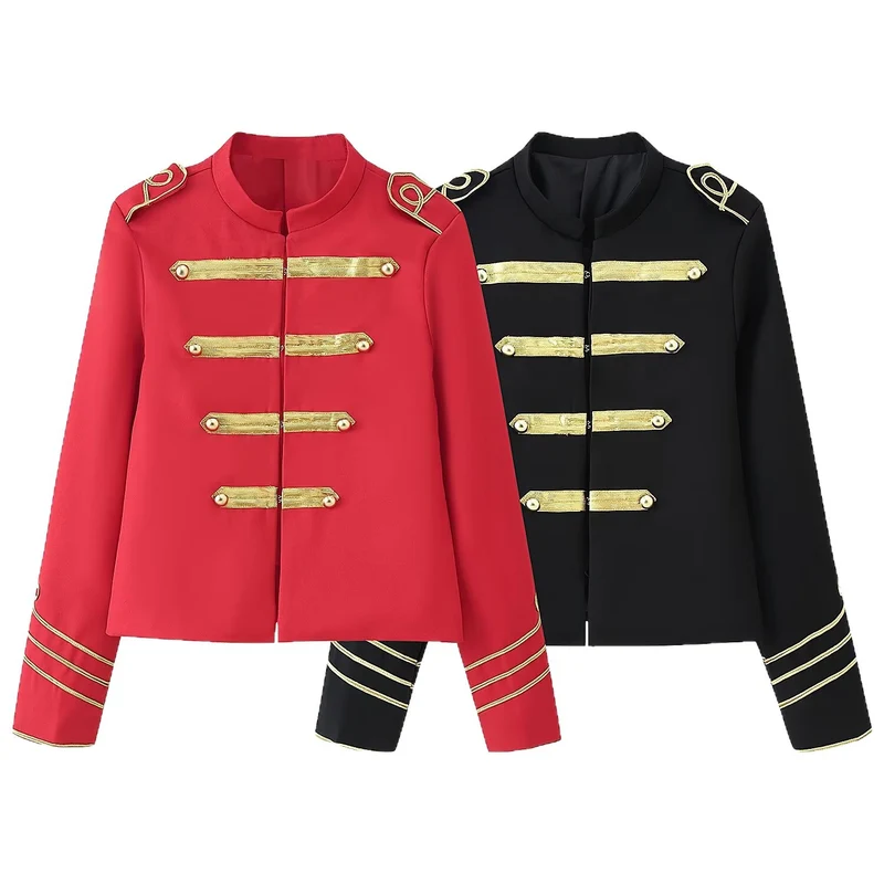 Damen Kurzblazer im Militärstil mit goldener Galonapplikation Drune