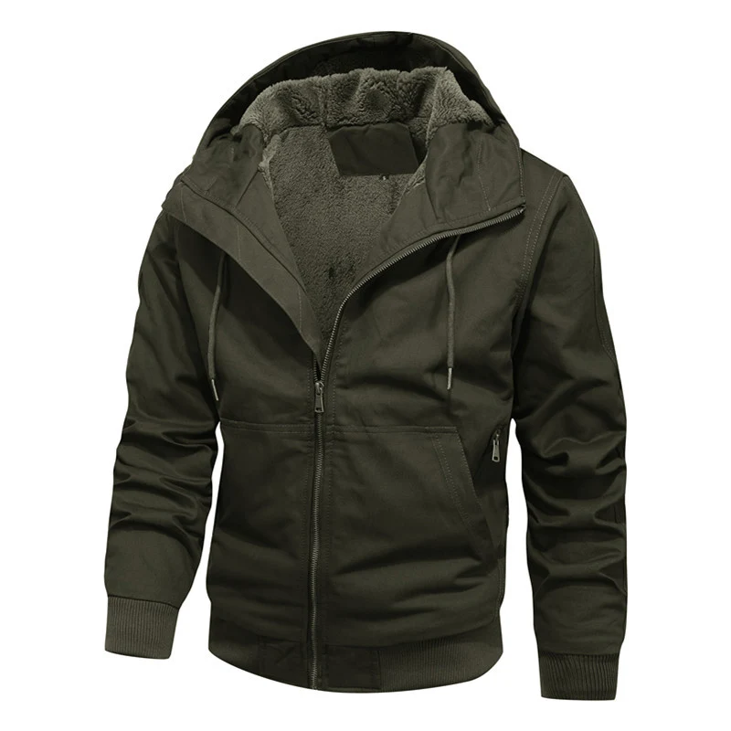 Herren Sherpagefütterte Kapuzen-Canvasjacke mit Thermoisolierung und Rippbündchen Drune