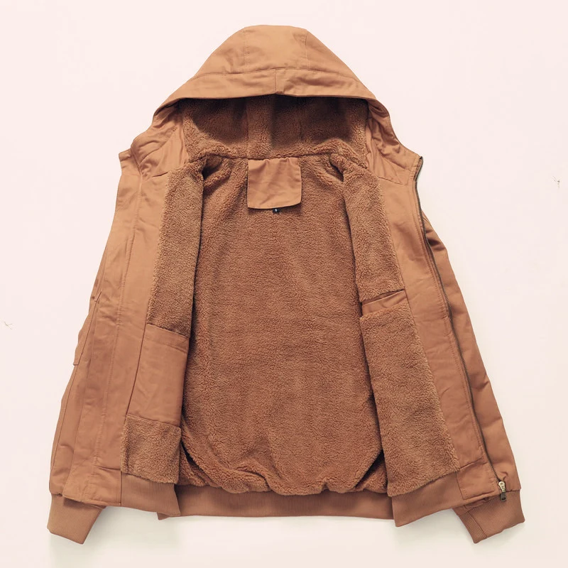 Herren Sherpagefütterte Kapuzen-Canvasjacke mit Thermoisolierung und Rippbündchen Drune