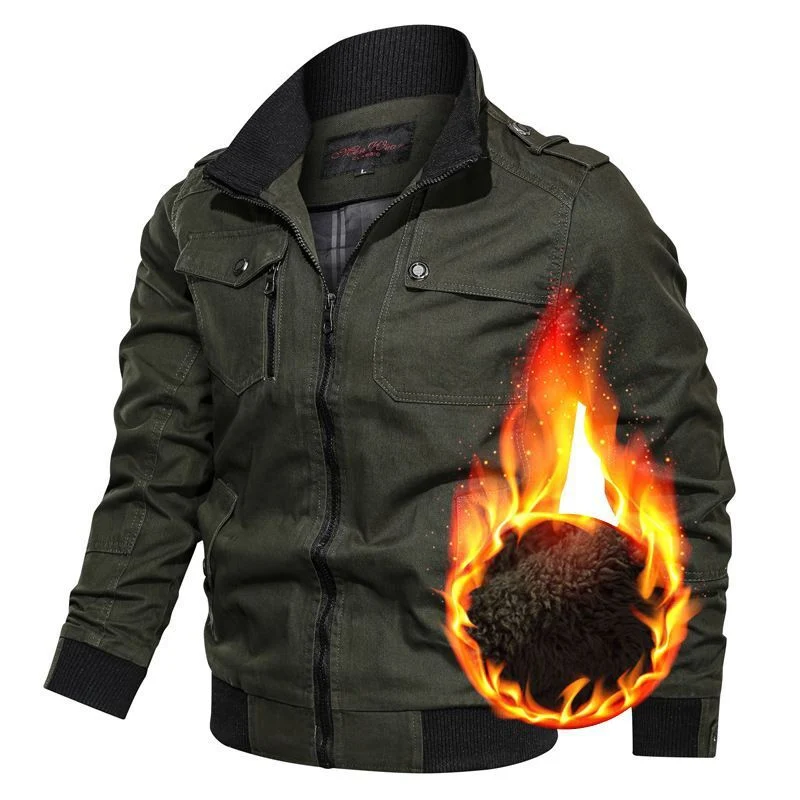 Herren Robust-Canvas Bomberjacke mit Thermo-Sherpa-Futter und Schulterklappen Drune