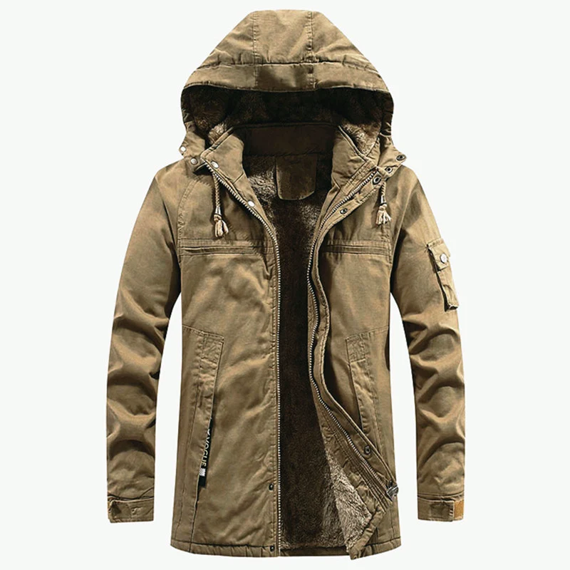 Herren Parka mit Kapuze und Teddyfutter winddichte wasserabweisende Winterjacke Drune