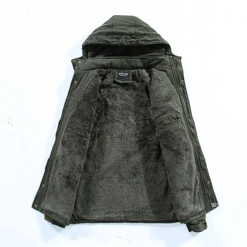 Herren Parka mit Kapuze und Teddyfutter winddichte wasserabweisende Winterjacke Drune