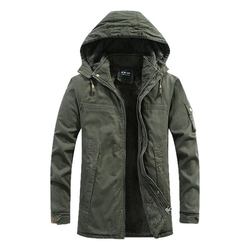 Herren Parka mit Kapuze und Teddyfutter winddichte wasserabweisende Winterjacke Drune