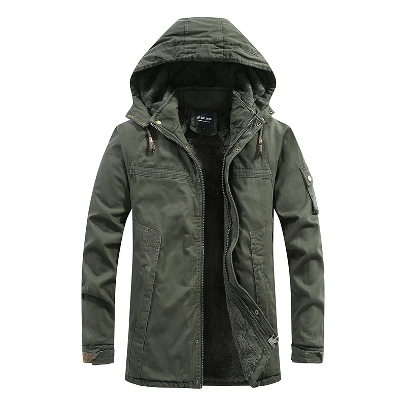 Herren Parka mit Kapuze und Teddyfutter winddichte wasserabweisende Winterjacke Drune