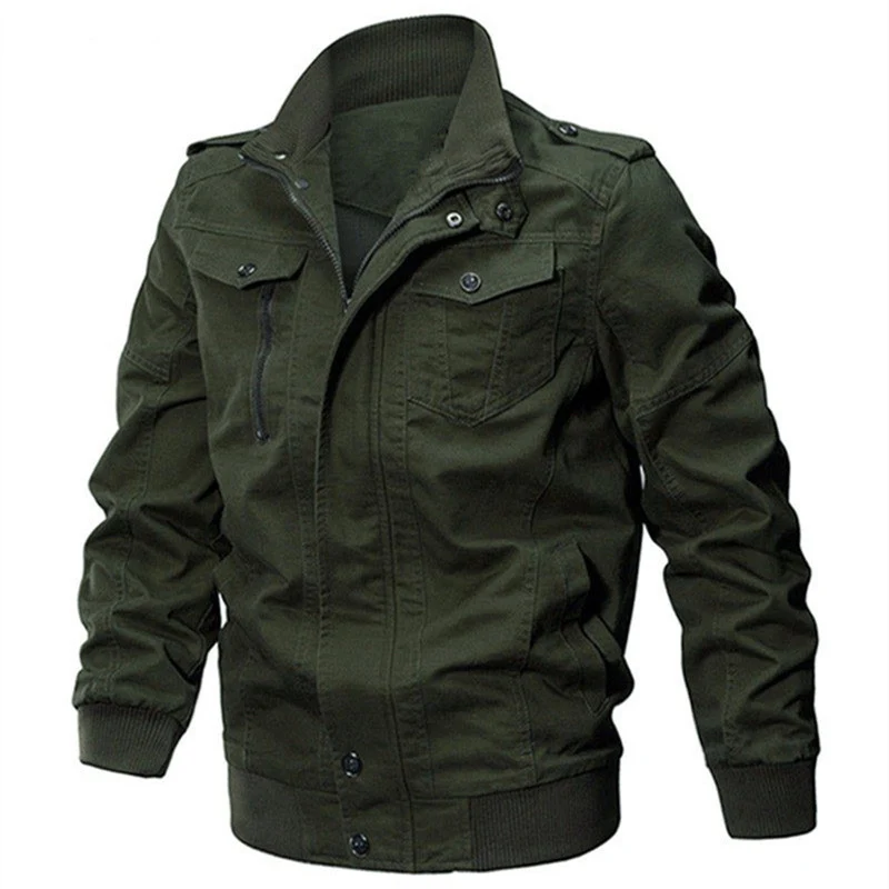 Herren Militärisch inspirierte Canvas-Übergangsjacke mit Stehkragen und Epauletten Drune