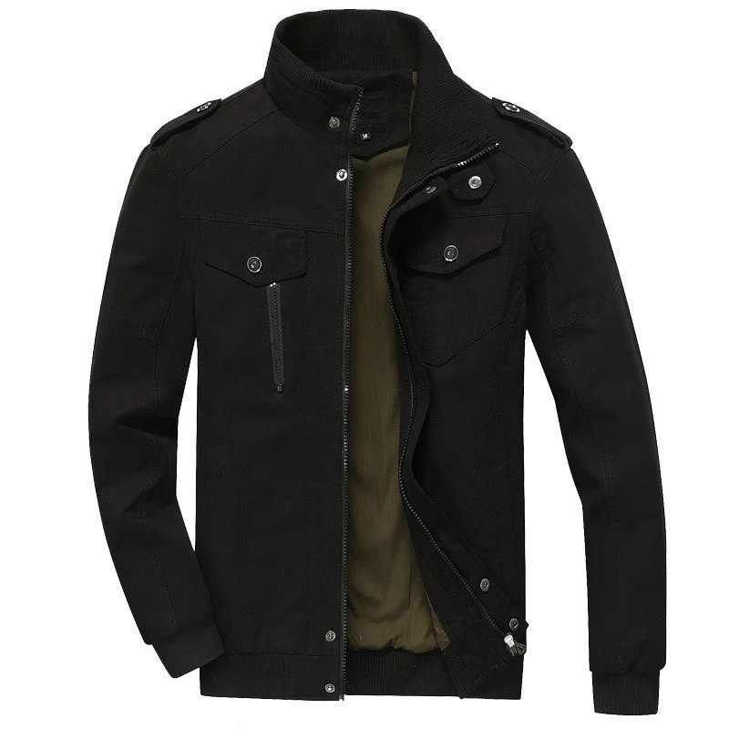 Herren Militärisch inspirierte Canvas-Übergangsjacke mit Stehkragen und Epauletten Drune