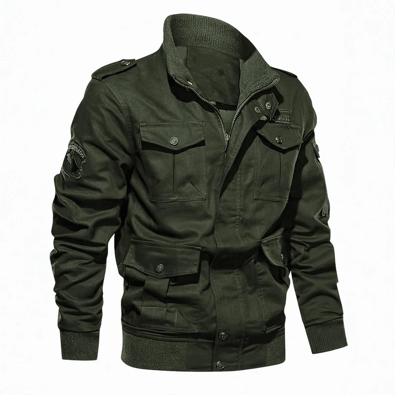 Herren Militärinspirierte Canvas-Fieldjacke mit Schulterklappen und Multifunktions-Taschen Drune