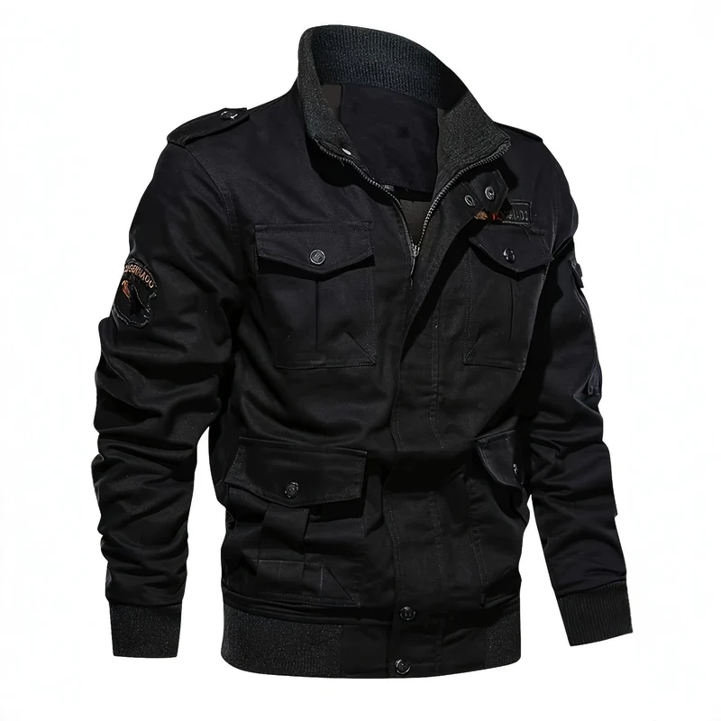 Herren Militärinspirierte Canvas-Fieldjacke mit Schulterklappen und Multifunktions-Taschen Drune