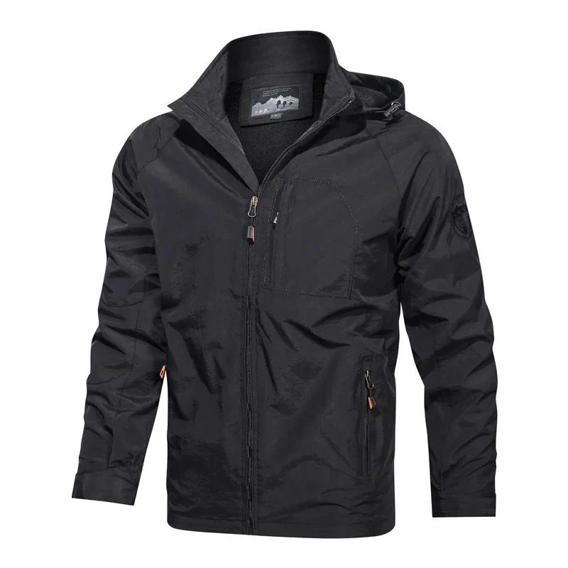 Herren Leichte Wind- und Regenjacke mit Kapuze Atmungsaktive Softshell-Membran und Brusttasche Drune